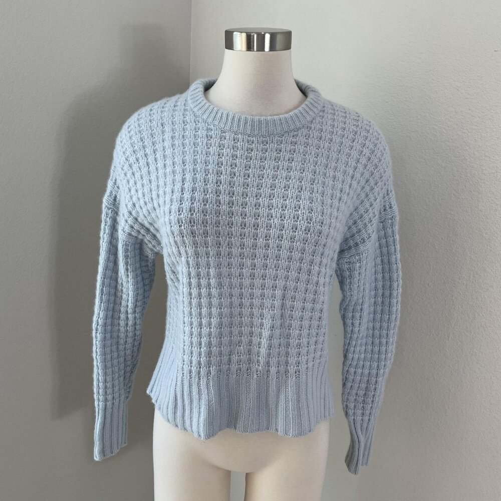 360CASHMERE Sweater Womens Small Blue 100% Cashmere Waffle Knit Crewneck